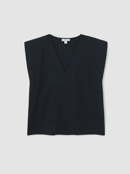 Cotton Shoulder-Pad V-Neck Top Navy | Womens