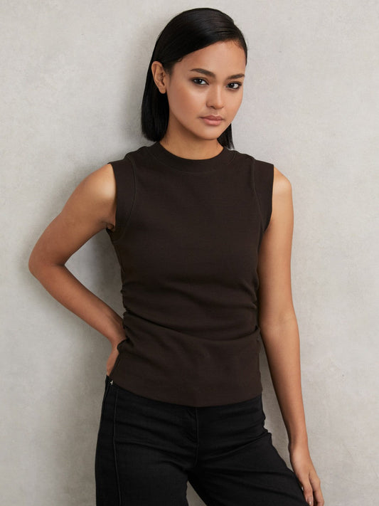 Ribbed Ruched Waist Vest Chocolate | Womens