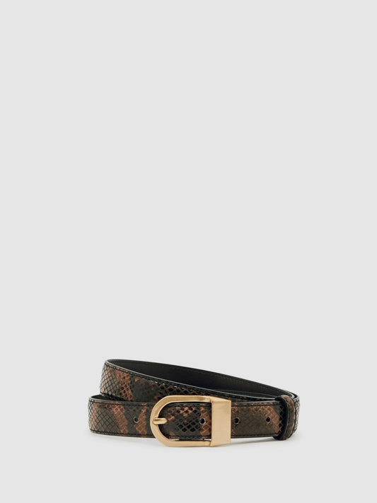 Leather Snake-Effect Belt Chocolate | Womens