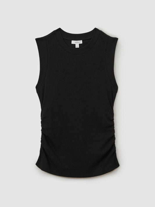 Ribbed Ruched Waist Vest Black | Womens