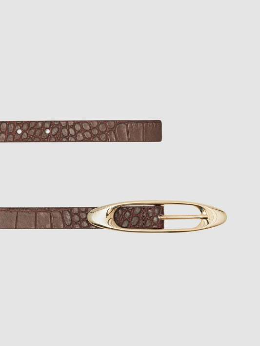 Croc-Effect Leather Oval-Buckle Belt Burgundy | Womens