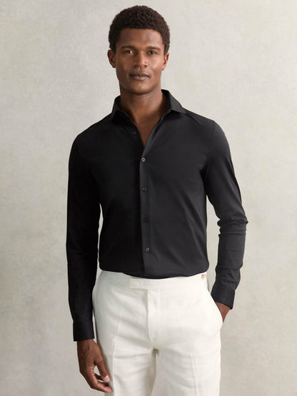 Cotton-Jersey Button-Through Shirt Black | Mens