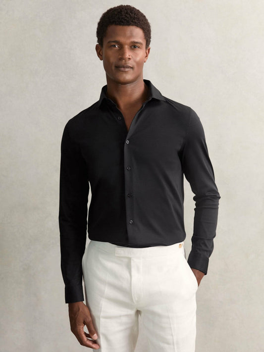 Cotton-Jersey Button-Through Shirt Black | Mens