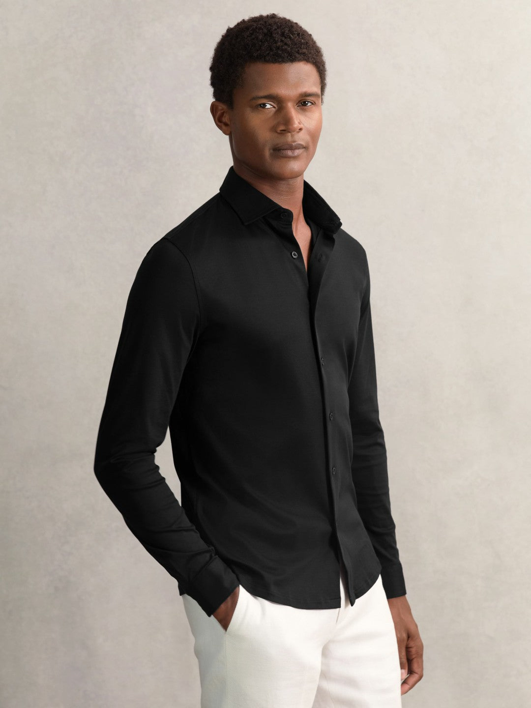 Cotton-Jersey Button-Through Shirt Black | Mens