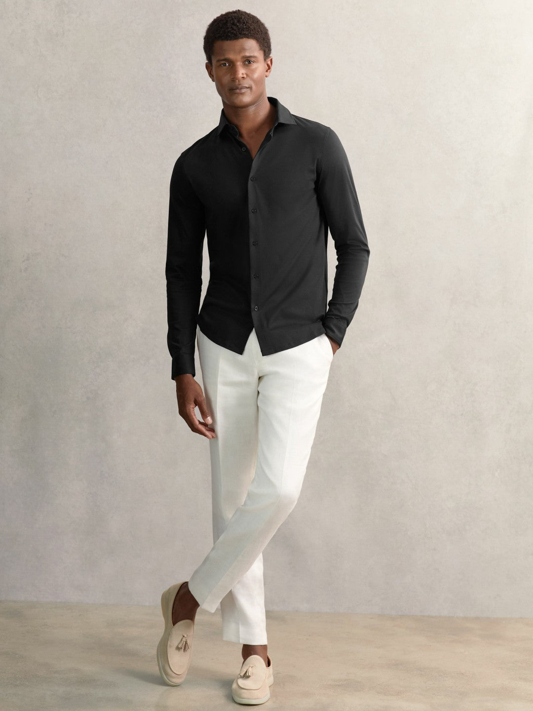 Cotton-Jersey Button-Through Shirt Black | Mens