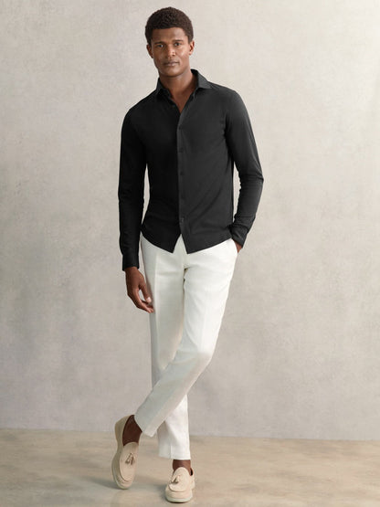 Cotton-Jersey Button-Through Shirt Black | Mens