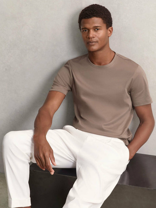 Airwater-Cotton Crew-Neck T-Shirt Taupe Brown | Mens