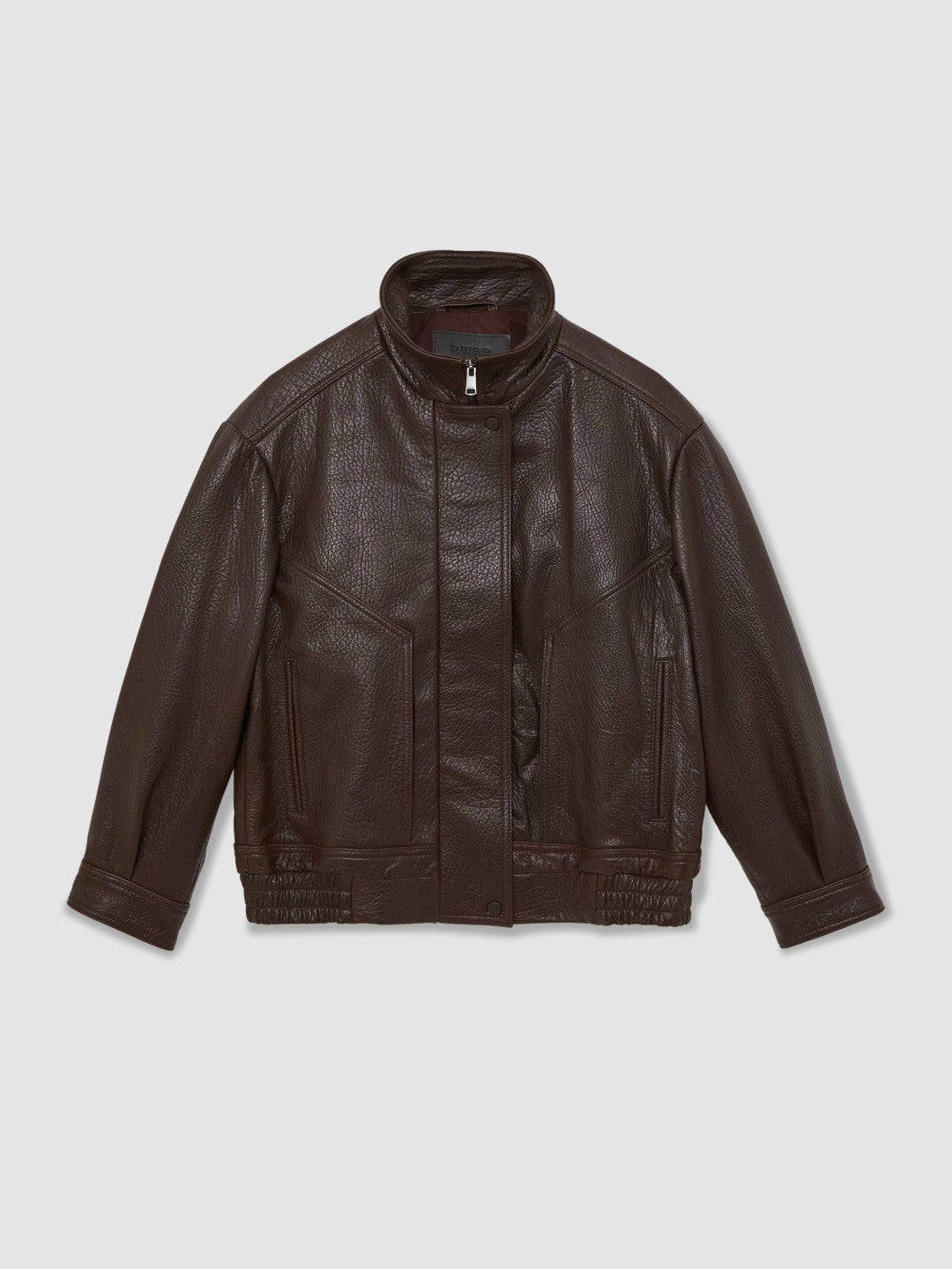Oversize Grained-Leather Bomber Jacket Burgundy | Womens