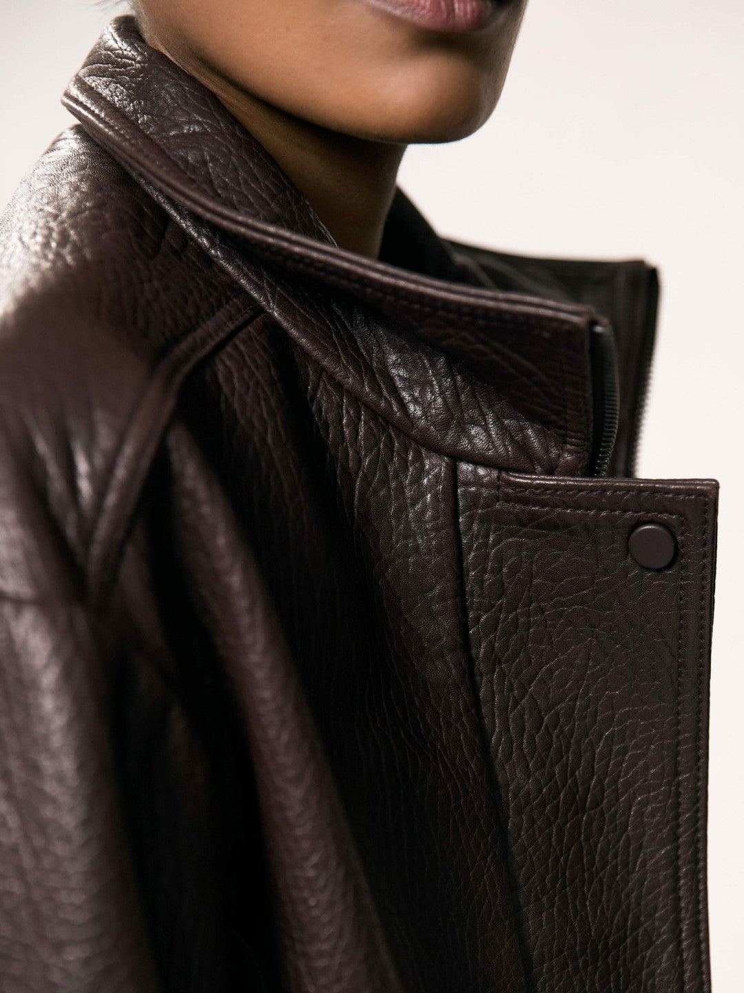 Oversize Grained-Leather Bomber Jacket Burgundy | Womens