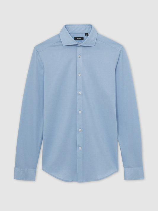 Cotton-Blend Jersey Cutaway-Collar Shirt Soft Blue | Mens