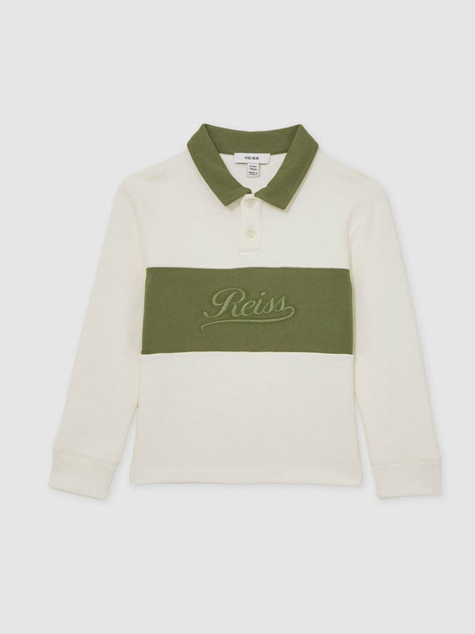 13-14 yrs Cotton Logo-Embroidery Rugby Polo Shirt Forset Green/White | Children