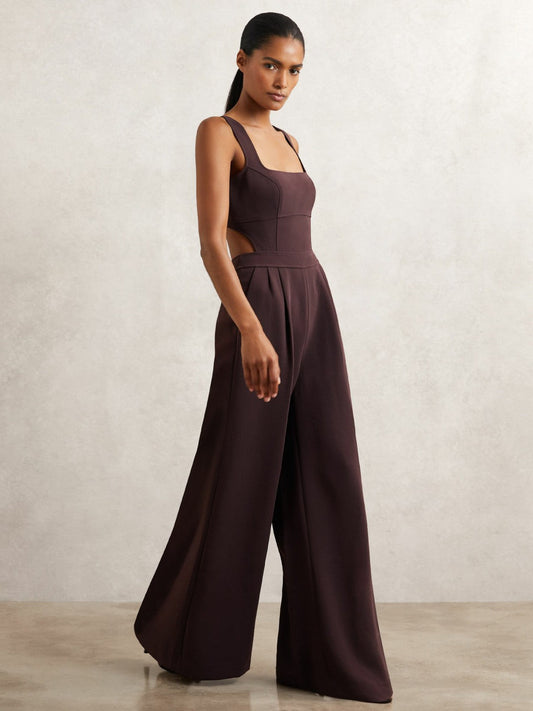 Wide-Leg Cut-Out Jumpsuit Burgundy | Womens
